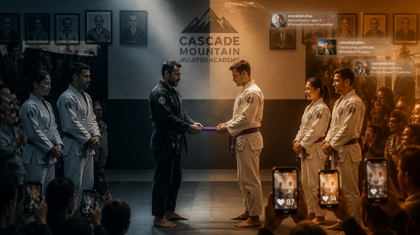 Jiu-Jitsu Athletes Post Belt Promotions Before Ceremony